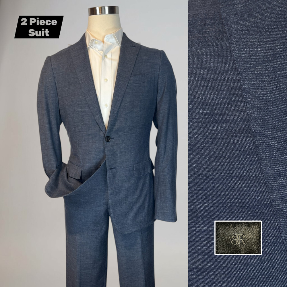 BR Banana Republic Marlane 40L 35x31 Slim Slate Blue Suit Wool Cotton
